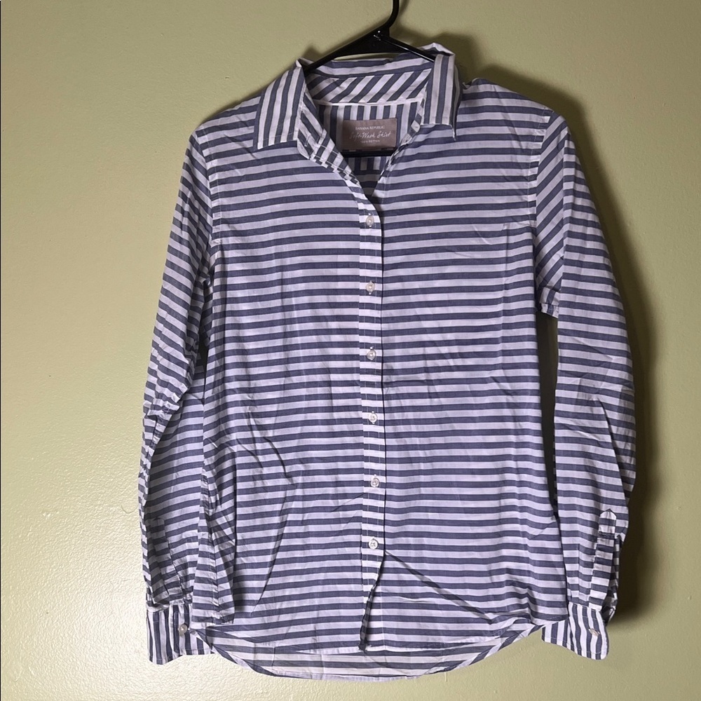 Banana Republic Navy and White Striped Shirt